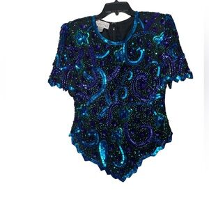 VTG Lawrence Kazar women’s Large Silk Beaded Sequins Evening Wear Top
